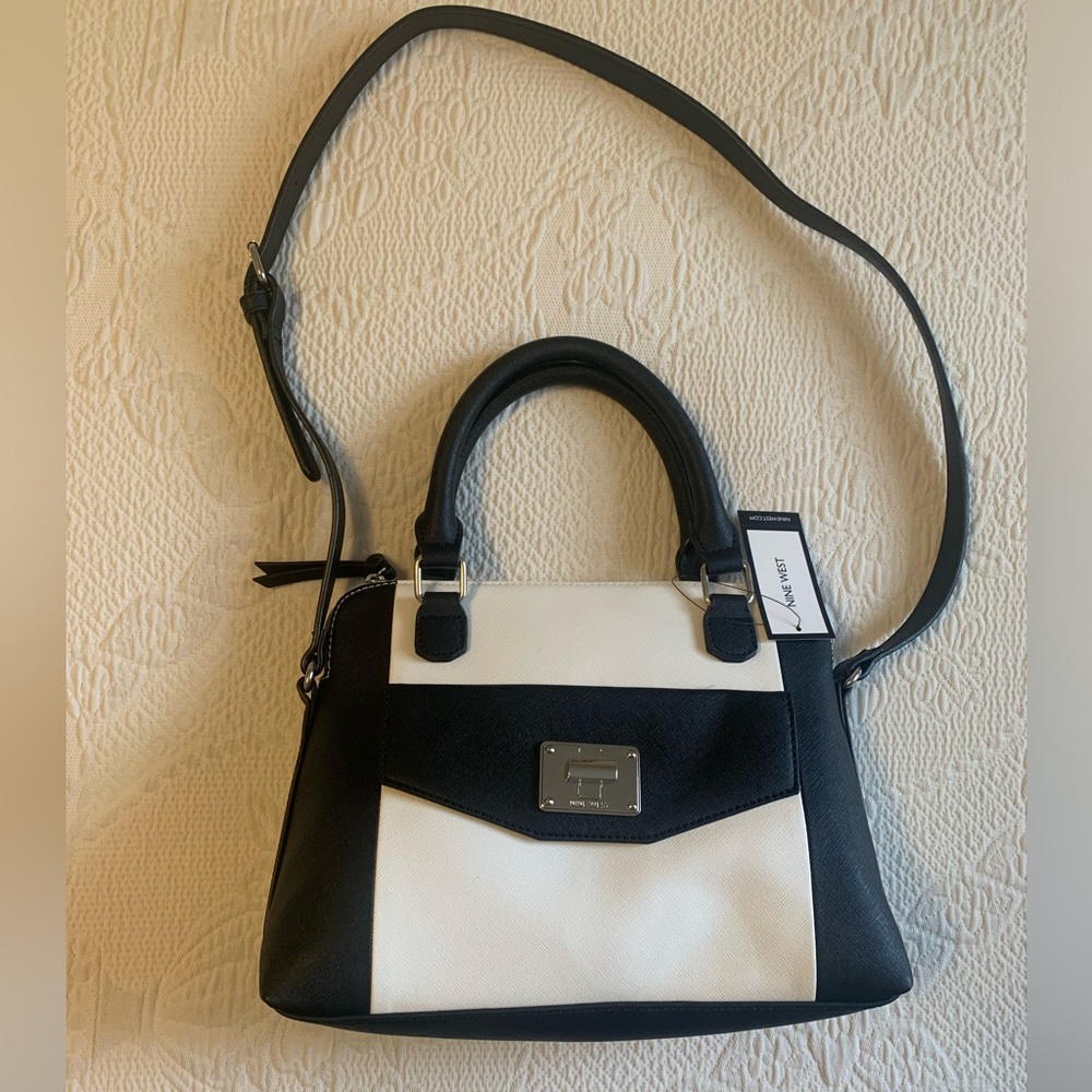 NINE WEST Chic Black and White “Rock And Lock” Handbag/Crossbody Bag